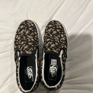 Vans Black Floral Slip-On Shoes